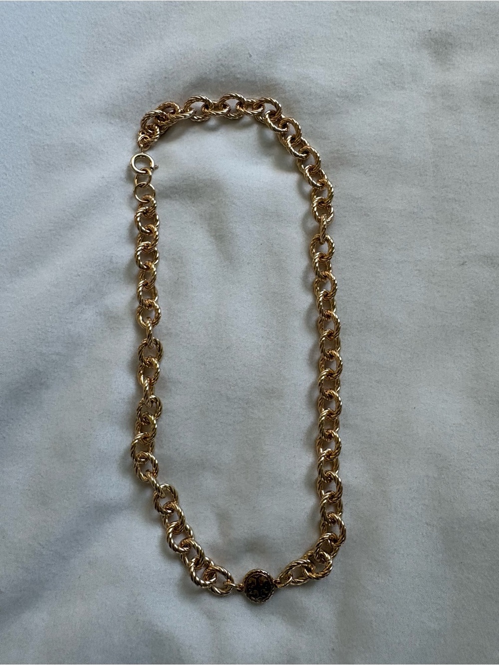 Gold Tory Burch Twisted Link Necklace with Medallion